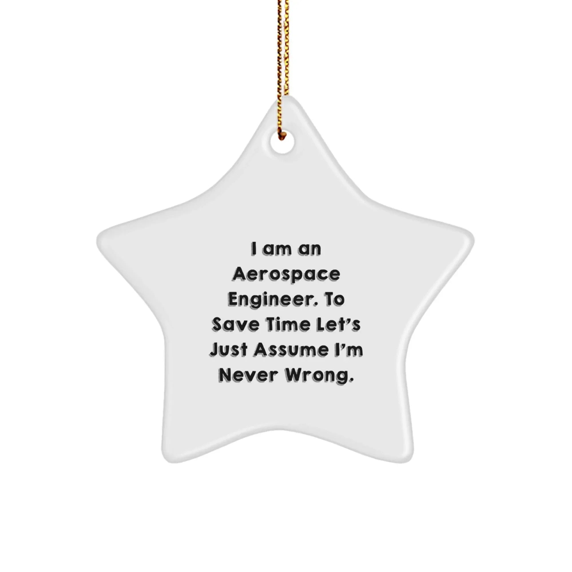 Aerospace Engineer Gifts from Friends, Funny Star Ornament for Christmas Unique Gifts for Him, 'I Am An Aerospace Engineer. To Save Time Let's Just Assume I'm Never Wrong.'