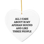 Afghan Hound Dog Lover Gifts from Friends to Family, Heart Ornament with Funny Quote, White Sturdy MDF, 3-Inch, Gold-Tone String, Christmas Unique Gift