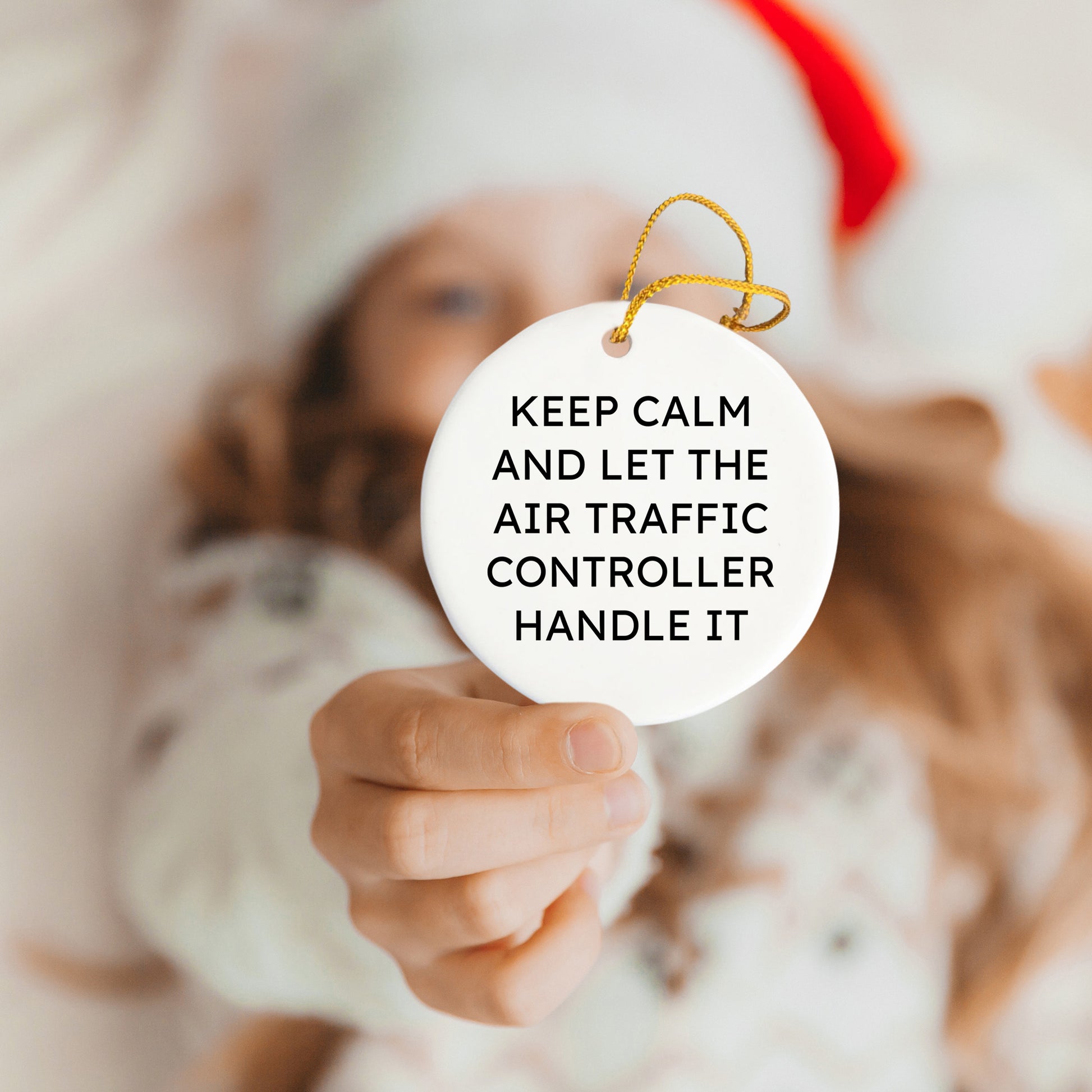 Air Traffic Controller Gifts, Funny Quote Ornament, Keep Calm and Let Handle It, Christmas Circle Ornament for Men or Women, Unique Air Traffic Controller Present from Friends or Family - Mallard Moon Gift Shop