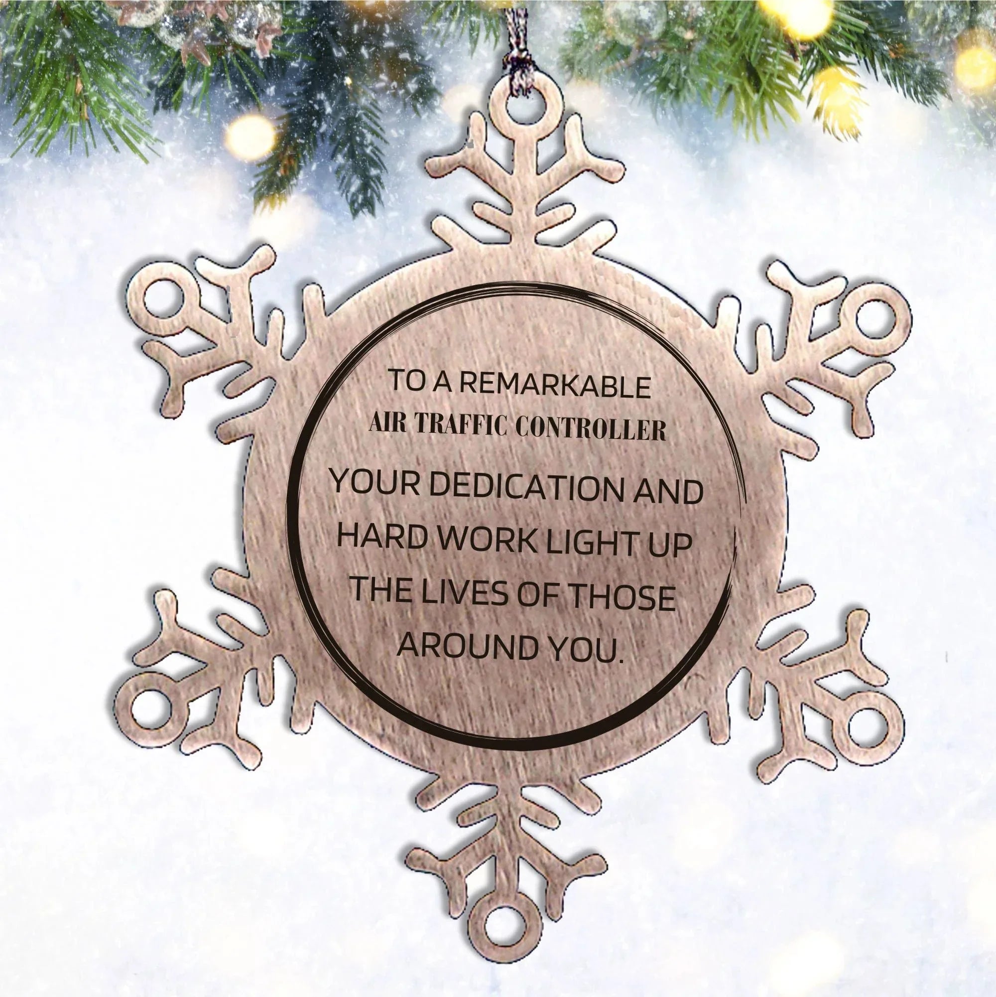 Air Traffic Controller Snowflake Ornament – Stainless Steel Christmas Decoration – Aviation Appreciation Gift – Durable, Shatterproof Holiday Keepsake
