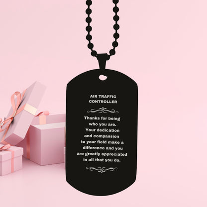 Air Traffic Controller Dog Tag Necklace – Laser Engraved Stainless Steel Pendant with Appreciation Message – Durable, Tarnish-Resistant Jewelry Gift for Aviation Professionals - Mallard Moon Gift Shop
