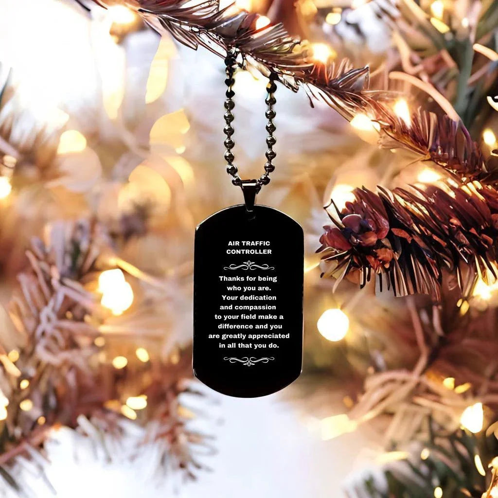 Air Traffic Controller Dog Tag Necklace – Laser Engraved Stainless Steel Pendant with Appreciation Message – Durable, Tarnish-Resistant Jewelry Gift for Aviation Professionals