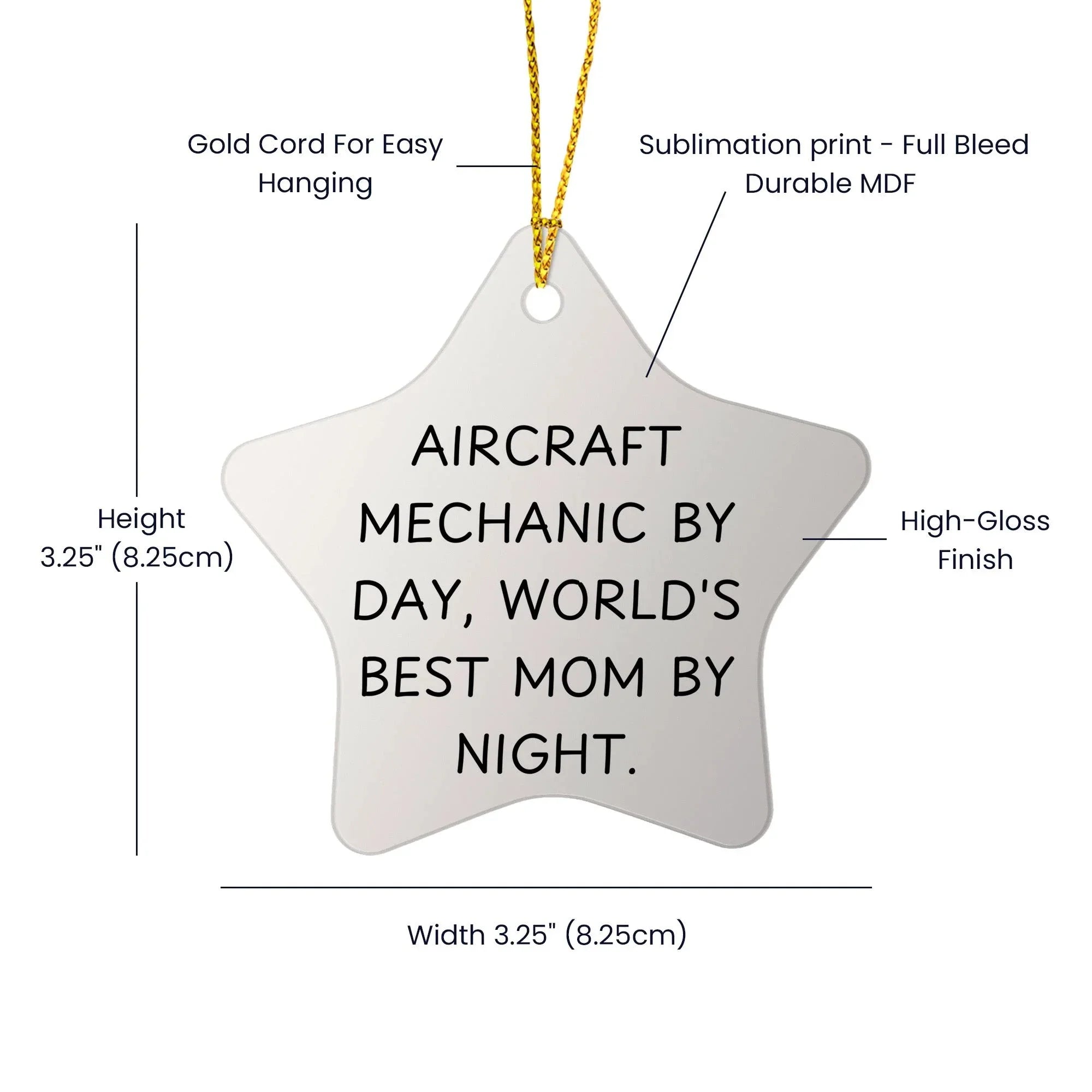 Aircraft Mechanic Gifts, Star Ornament, Funny Quote, Christmas Unique Gifts from Women, Gifts for Aircraft Mechanic By Day, World's Best Mom By Night.
