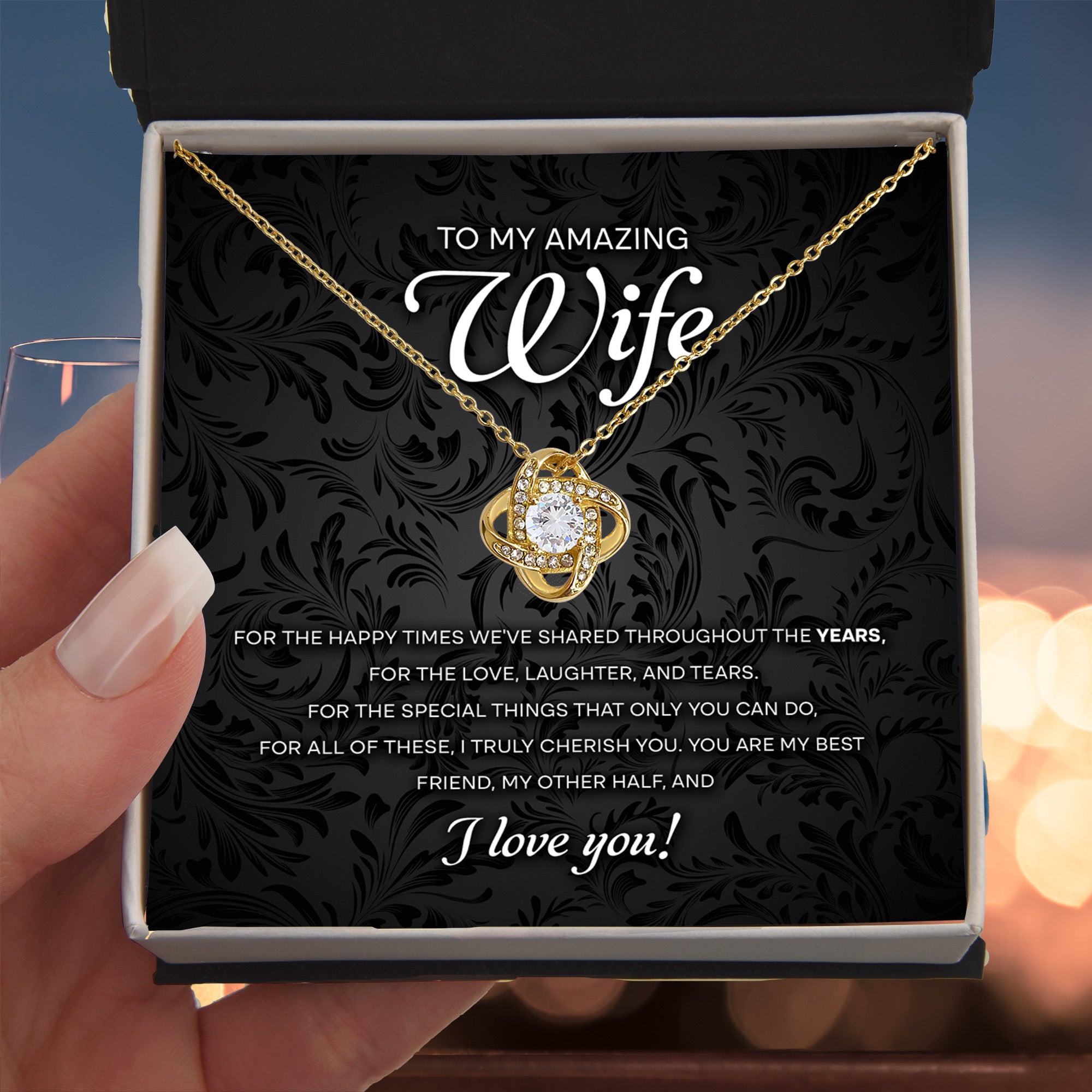 To My Amazing Wife – Romantic Love Knot Necklace with Message Card | Cherished Gift for the Happy Times We've Shared - Mallard Moon Gift Shop
