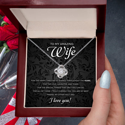 To My Amazing Wife – Romantic Love Knot Necklace with Message Card | Cherished Gift for the Happy Times We've Shared - Mallard Moon Gift Shop