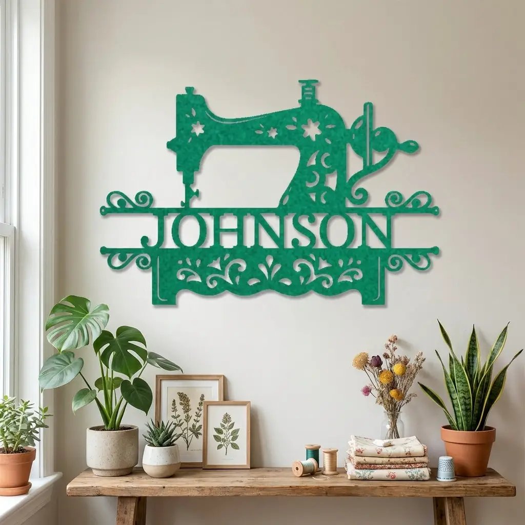 Personalized Sewing Machine Metal Wall Art Custom Name Sign Quilter Gift Sewist Decor Craft Room Wall Decor Vintage Sewing Machine Sign