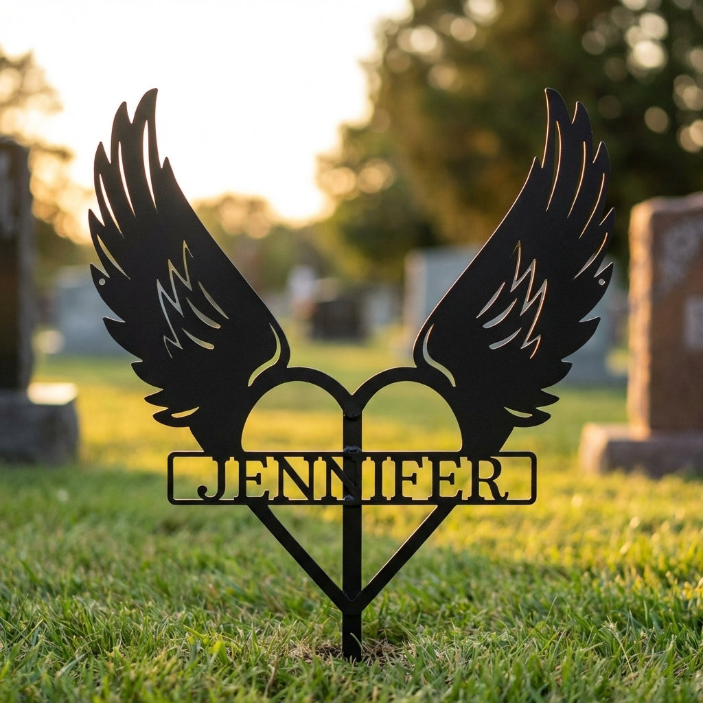Personalized Angel Wings Memorial Metal Wall Art – Custom Name Remembrance Sign – Sympathy Gift – In Loving Memory Decor – Bereavement Gift