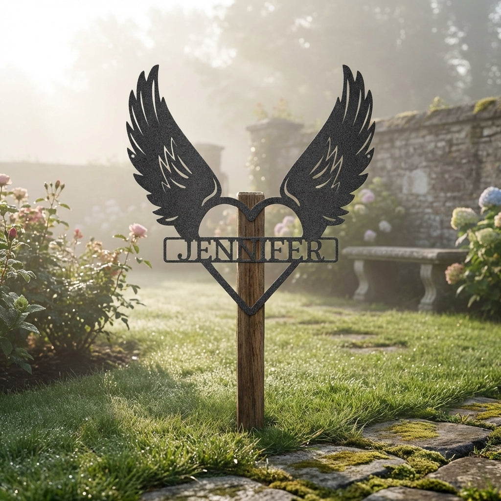 Personalized Angel Wings Memorial Metal Wall Art – Custom Name Remembrance Sign – Sympathy Gift – In Loving Memory Decor – Bereavement Gift