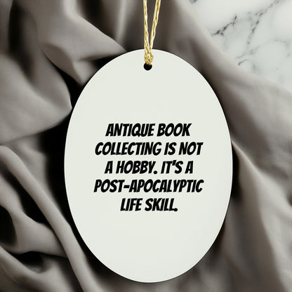 Antique Book Collecting Gifts for Men - Oval Ornament, Funny Quote, Christmas Unique Gifts from Friends, Durable MDF Construction, Ships with Gold Cord