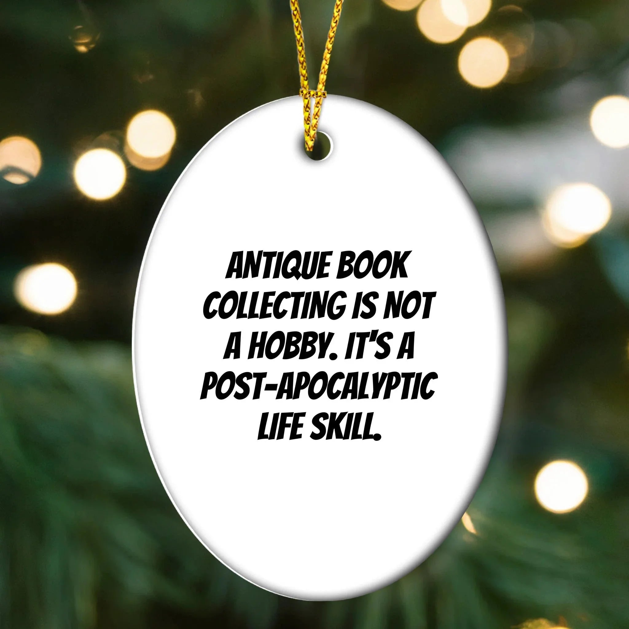 Antique Book Collecting Gifts for Men - Oval Ornament, Funny Quote, Christmas Unique Gifts from Friends, Durable MDF Construction, Ships with Gold Cord