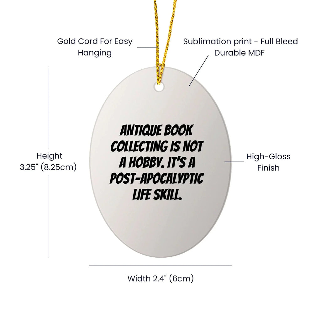 Antique Book Collecting Gifts for Men - Oval Ornament, Funny Quote, Christmas Unique Gifts from Friends, Durable MDF Construction, Ships with Gold Cord