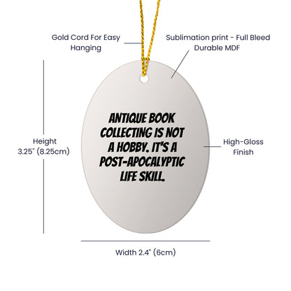 Antique Book Collecting Gifts for Men - Oval Ornament, Funny Quote, Christmas Unique Gifts from Friends, Durable MDF Construction, Ships with Gold Cord