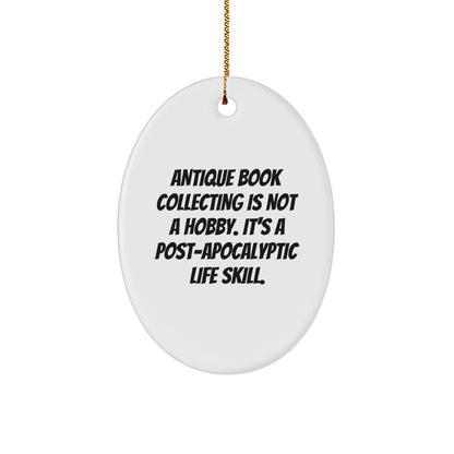 Antique Book Collecting Gifts for Men - Oval Ornament, Funny Quote, Christmas Unique Gifts from Friends, Durable MDF Construction, Ships with Gold Cord