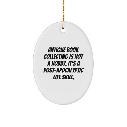 Antique Book Collecting Gifts for Men - Oval Ornament, Funny Quote, Christmas Unique Gifts from Friends, Durable MDF Construction, Ships with Gold Cord