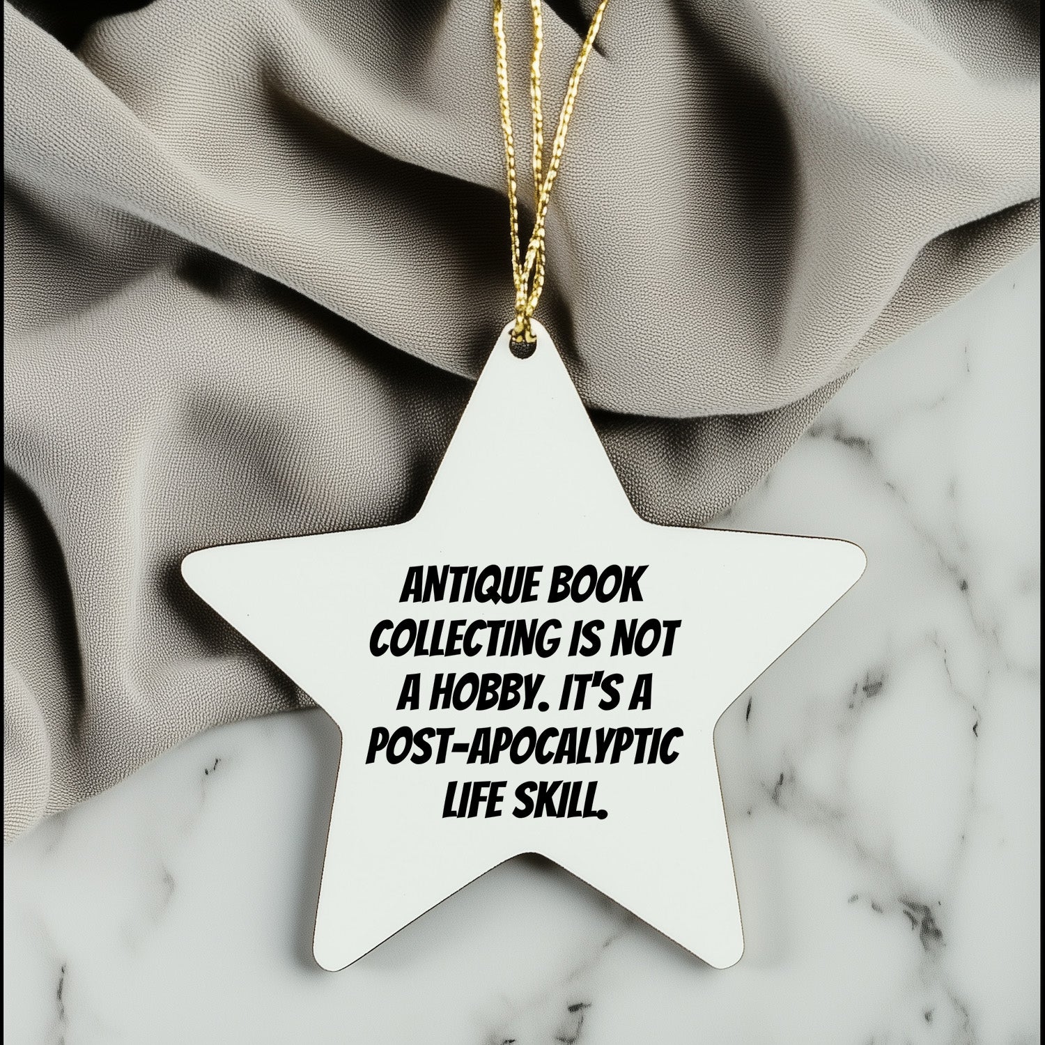 Antique Book Collecting Gifts from Friends - 'Funny' Star Ornament for Christmas, White, Star Shaped, 3.25" tall