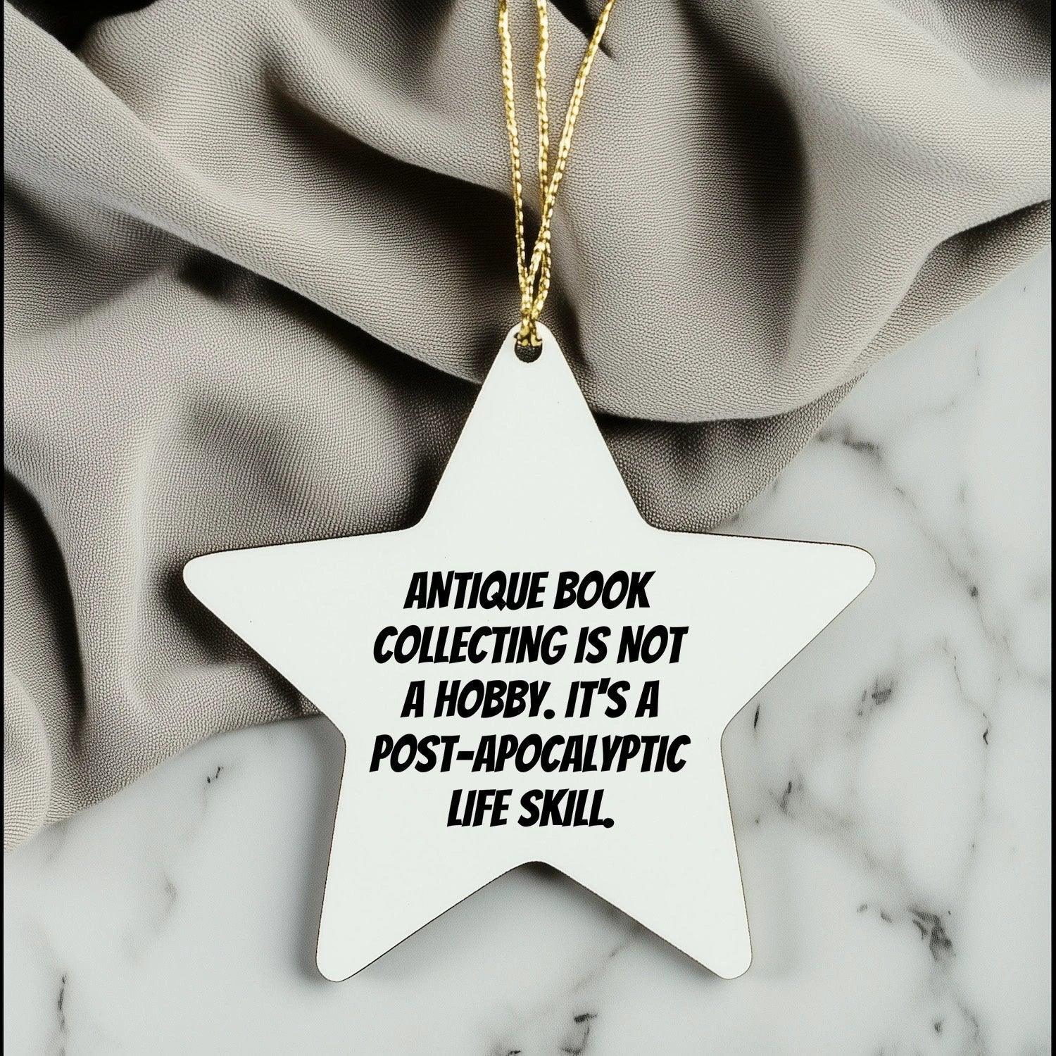 Antique Book Collecting Gifts from Friends - 'Funny' Star Ornament for Christmas, White, Star Shaped, 3.25" tall