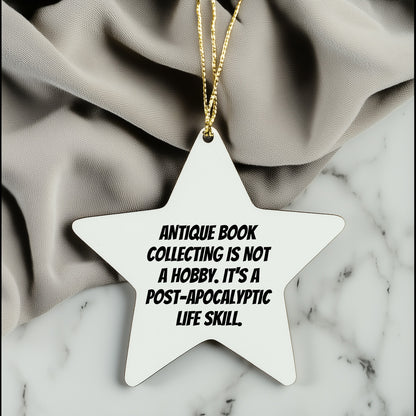 Antique Book Collecting Gifts from Friends - 'Funny' Star Ornament for Christmas, White, Star Shaped, 3.25" tall