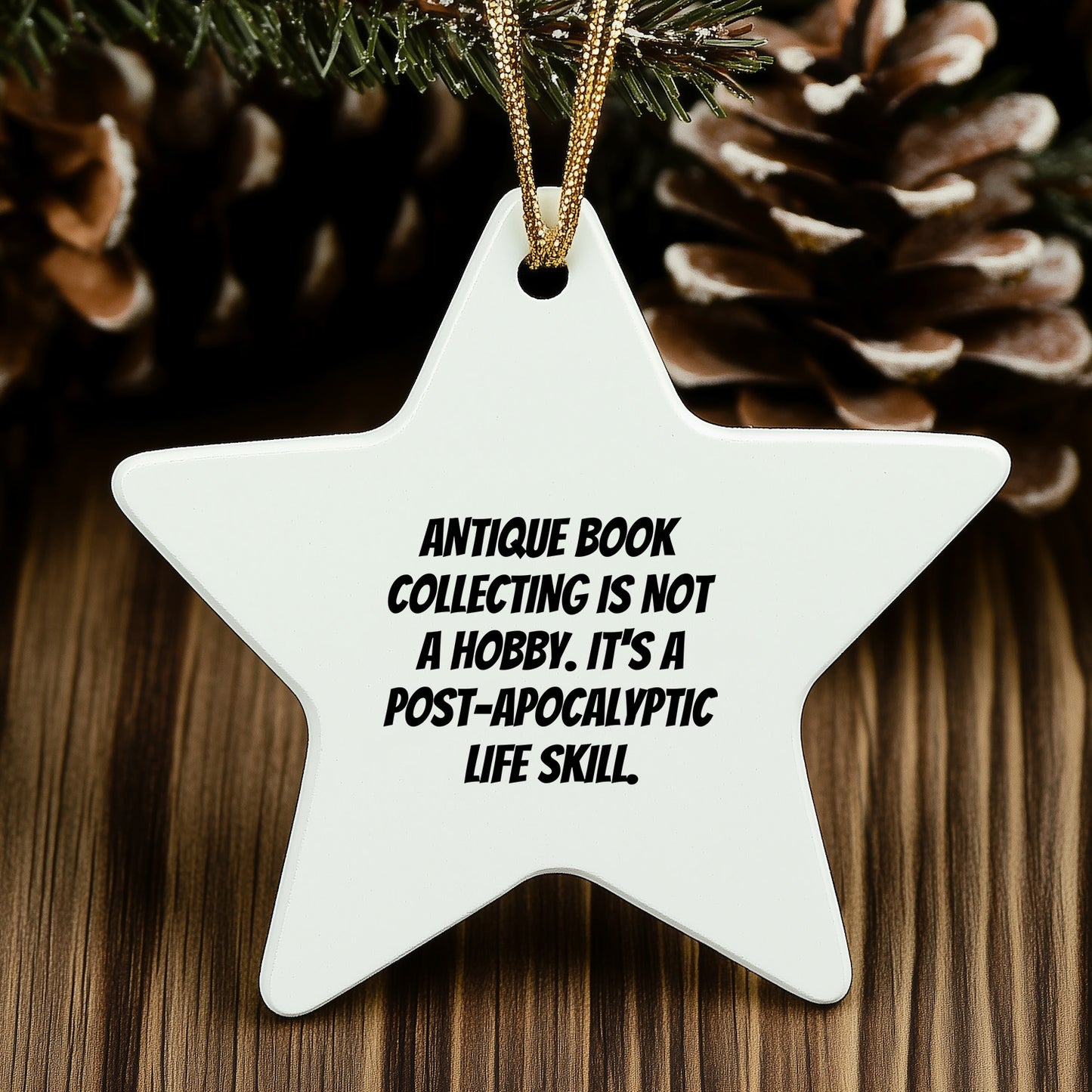 Antique Book Collecting Gifts from Friends - 'Funny' Star Ornament for Christmas, White, Star Shaped, 3.25" tall