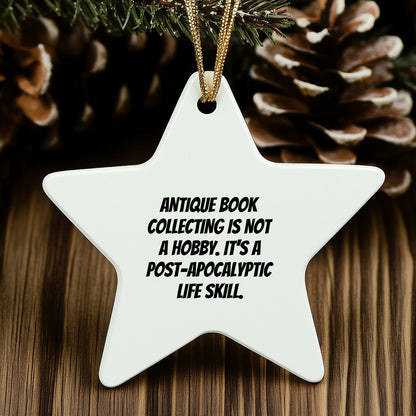 Antique Book Collecting Gifts from Friends - 'Funny' Star Ornament for Christmas, White, Star Shaped, 3.25" tall