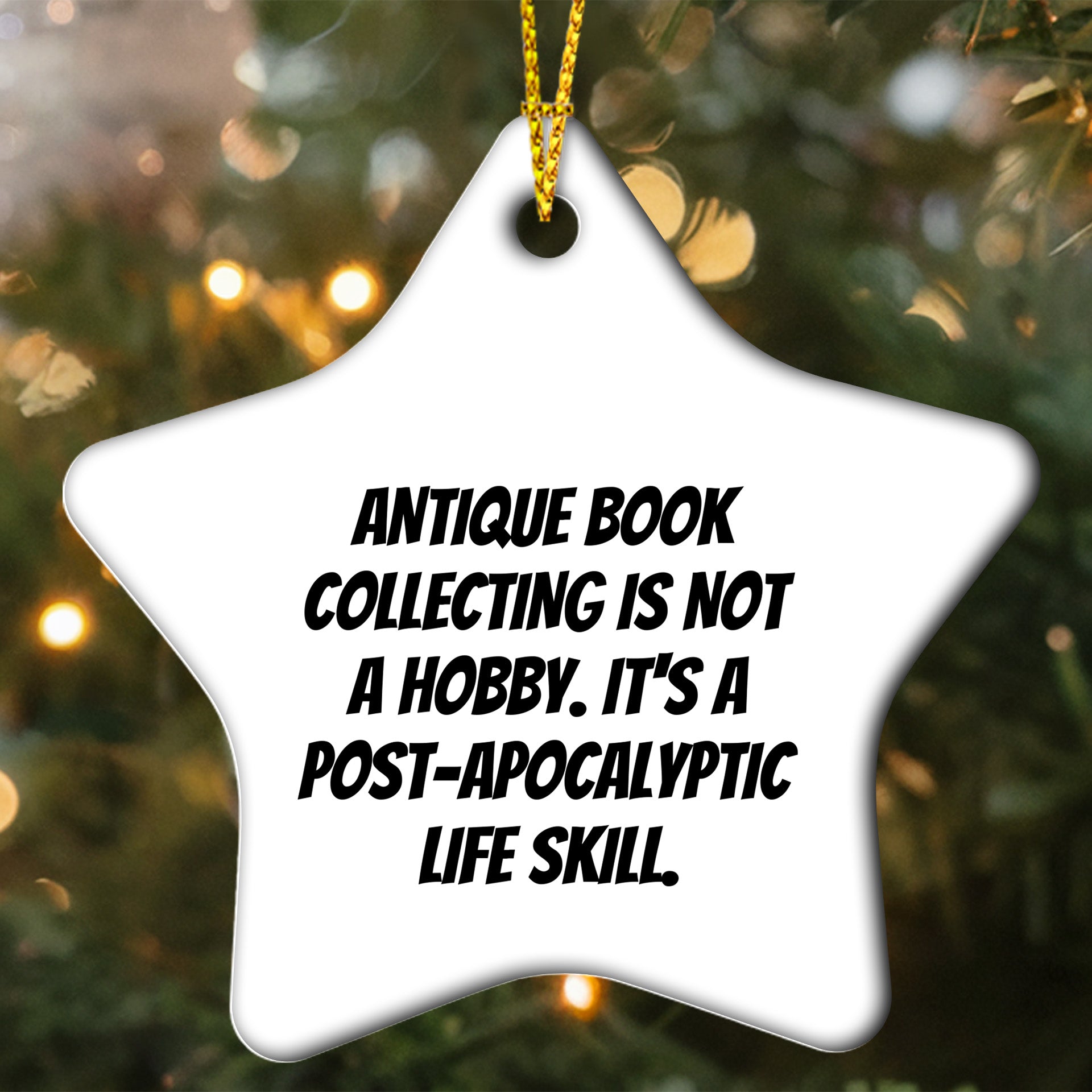 Antique Book Collecting Gifts from Friends - 'Funny' Star Ornament for Christmas, White, Star Shaped, 3.25" tall