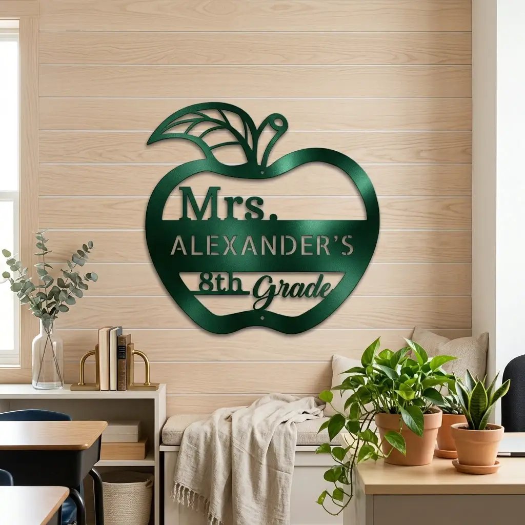 Personalized Teacher Apple Metal Wall Art | Custom Teacher Name Sign | Classroom Door Decor | Teacher Appreciation Gift | Made in USA