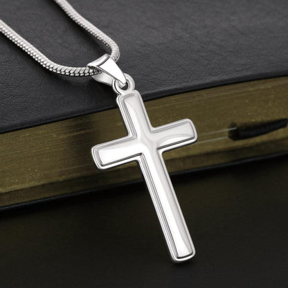 Fall For Jesus, He Never Leaves - Keepsake Acrylic Plaque with Artisan Cross Necklace - Mallard Moon Gift Shop