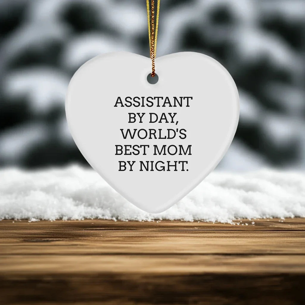 Assistant By Day, World's Best Mom By Night. Heart Ornament Gifts from Mom to Assistant on Christmas