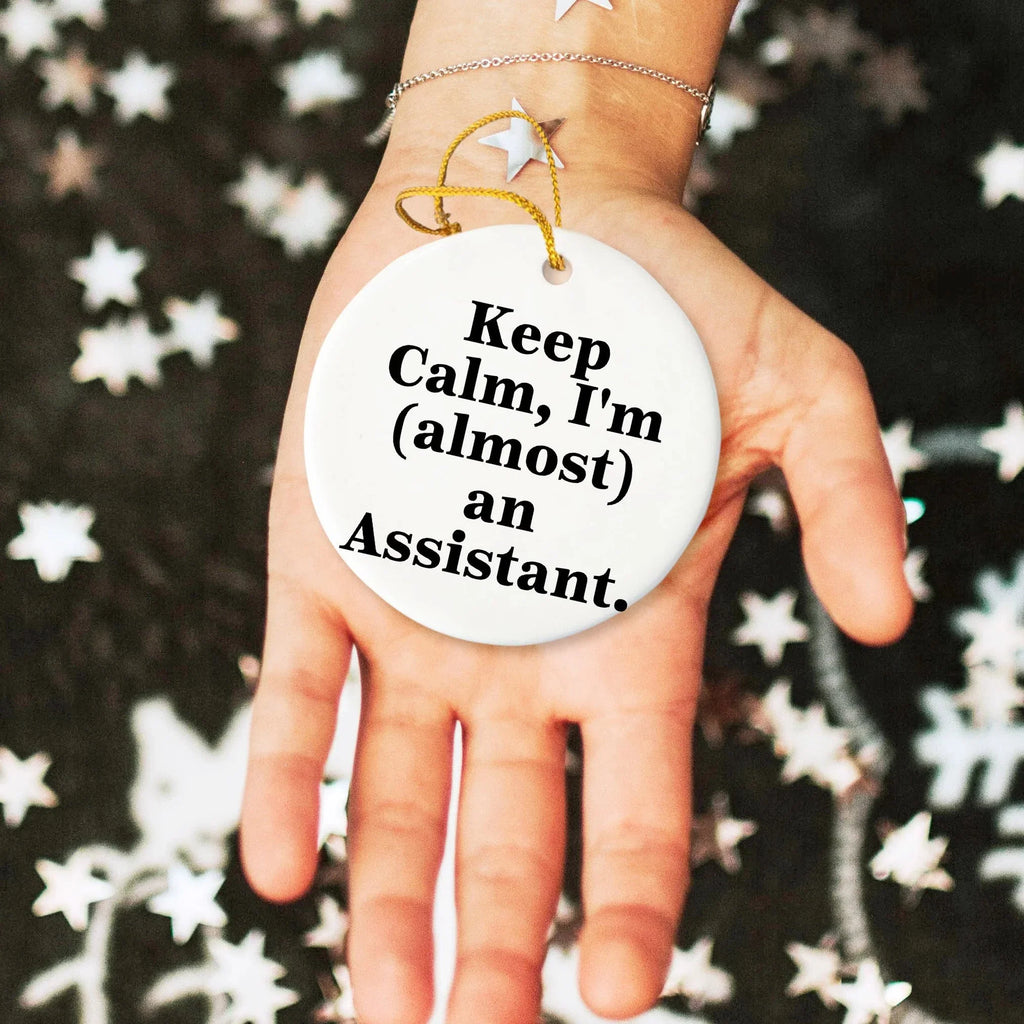 Assistant Christmas Unique Gifts from Friends, Keep Calm, I'm (almost) An Assistant. Cute Circle Ornament for Men, Women, Family