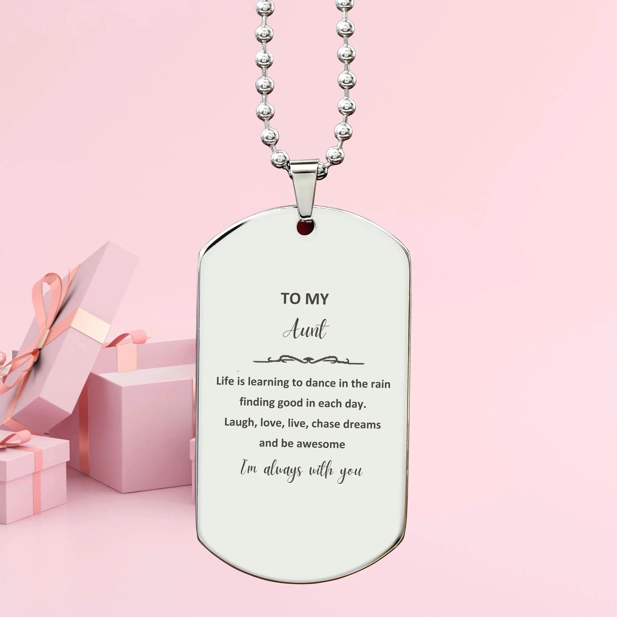 Aunt Silver Dog Tag Necklace Birthday Gifts - Life is learning to dance in the rain