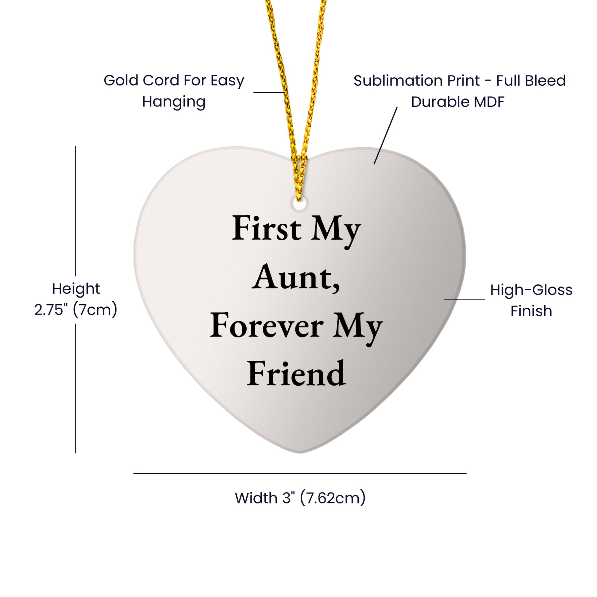 Aunt's Love, Forever My Friend - White Heart Ornament for Aunt's Thoughtful Gift, Gifts from Family, for Aunt, Christmas Ornament