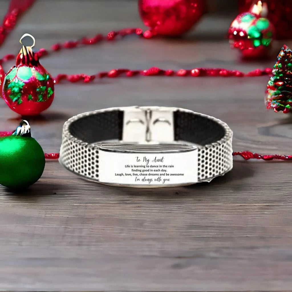 Aunt Christmas Perfect Gifts, Aunt Stainless Steel Bracelet, Motivational Aunt Engraved Gifts, Birthday Gifts For Aunt, To My Aunt Life is learning to dance in the rain,. I'm always with you