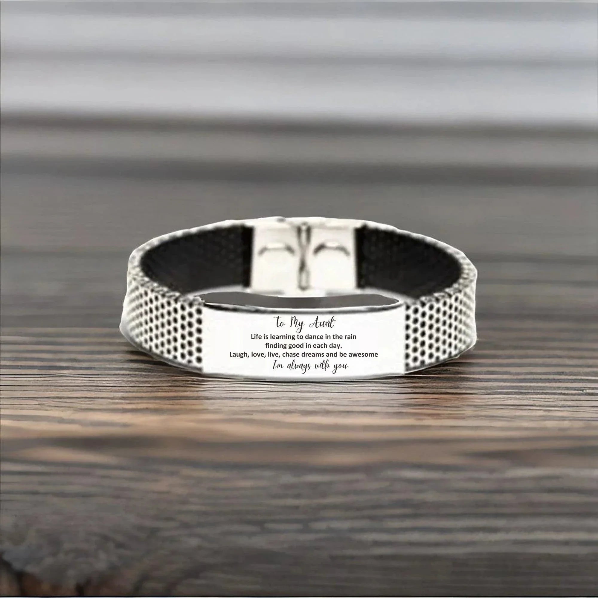 Aunt Christmas Perfect Gifts, Aunt Stainless Steel Bracelet, Motivational Aunt Engraved Gifts, Birthday Gifts For Aunt, To My Aunt Life is learning to dance in the rain,. I'm always with you