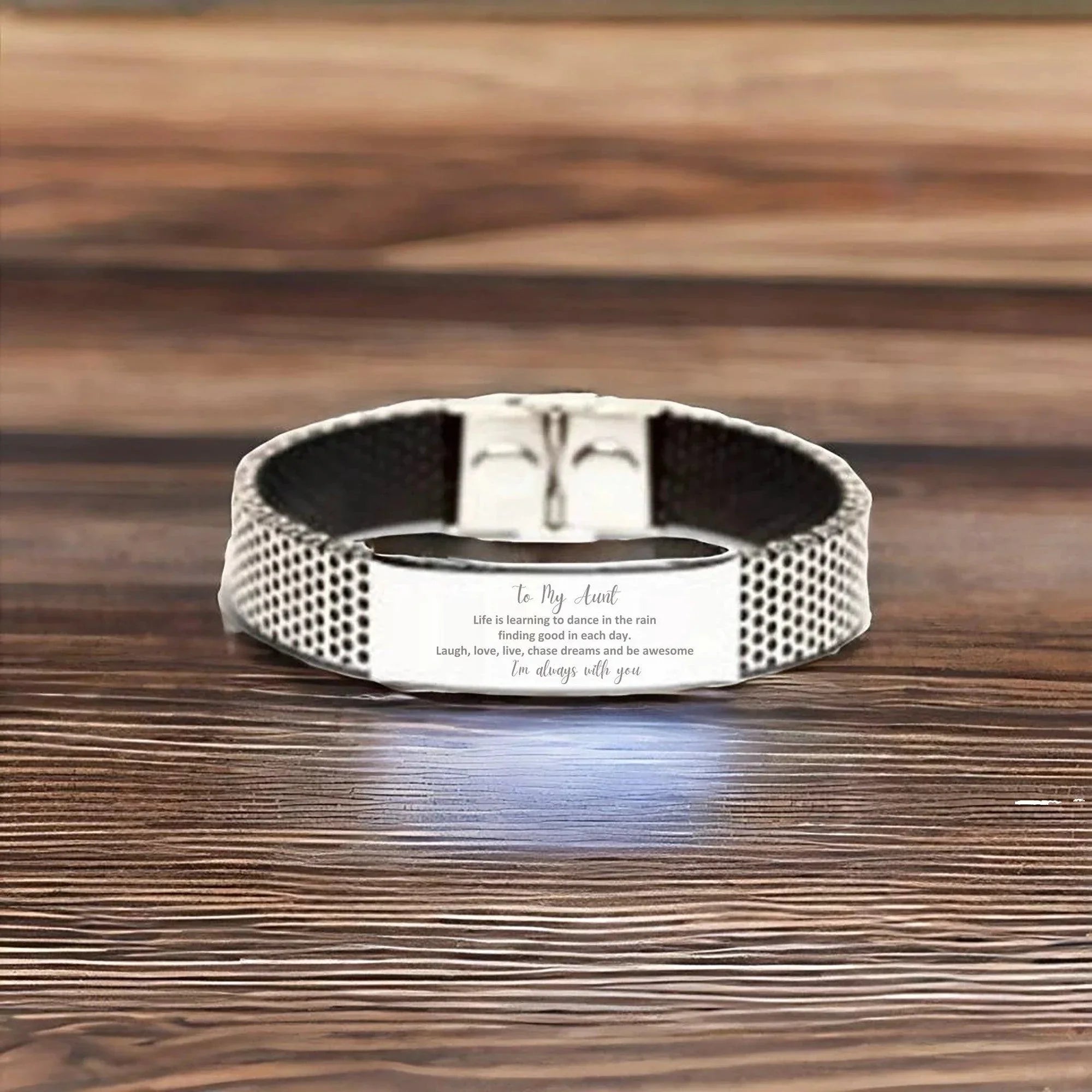 Aunt Christmas Perfect Gifts, Aunt Stainless Steel Bracelet, Motivational Aunt Engraved Gifts, Birthday Gifts For Aunt, To My Aunt Life is learning to dance in the rain,. I'm always with you