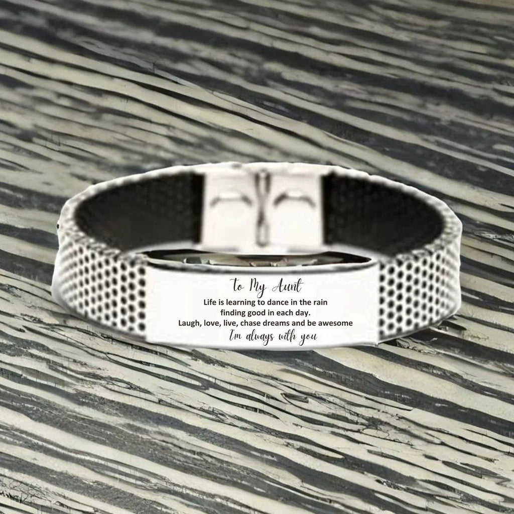 Aunt Christmas Perfect Gifts, Aunt Stainless Steel Bracelet, Motivational Aunt Engraved Gifts, Birthday Gifts For Aunt, To My Aunt Life is learning to dance in the rain,. I'm always with you