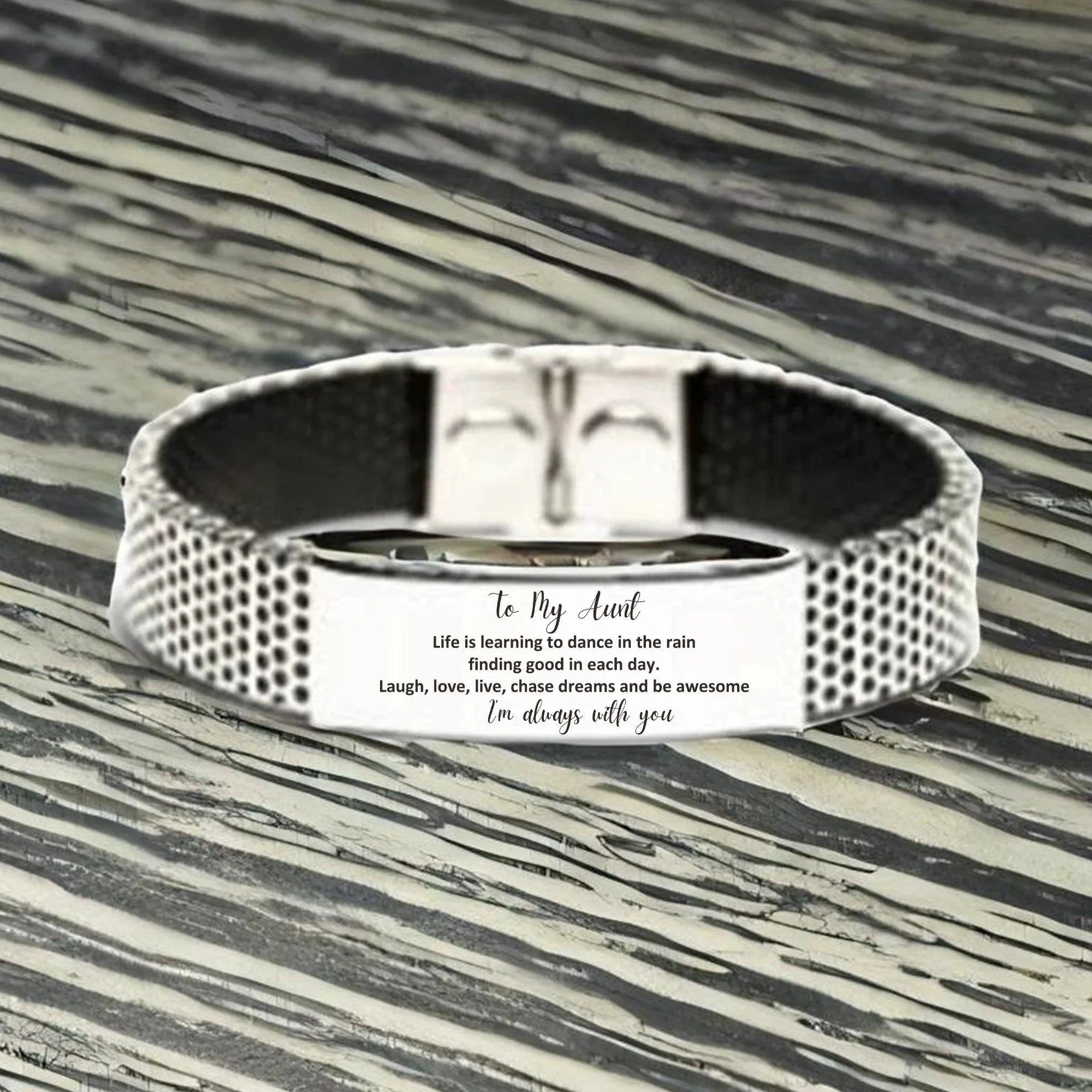 Aunt Christmas Perfect Gifts, Aunt Stainless Steel Bracelet, Motivational Aunt Engraved Gifts, Birthday Gifts For Aunt, To My Aunt Life is learning to dance in the rain,. I'm always with you
