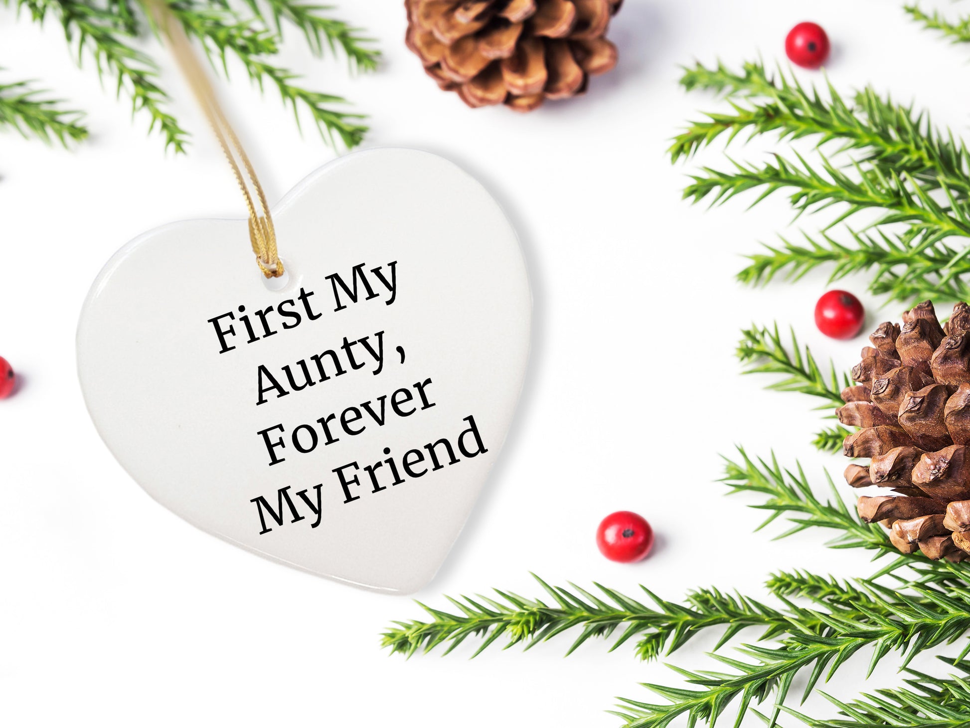 Aunty Gifts from Men, Heart Ornament with 'First My Aunty, Forever My Friend' Quote for Christmas