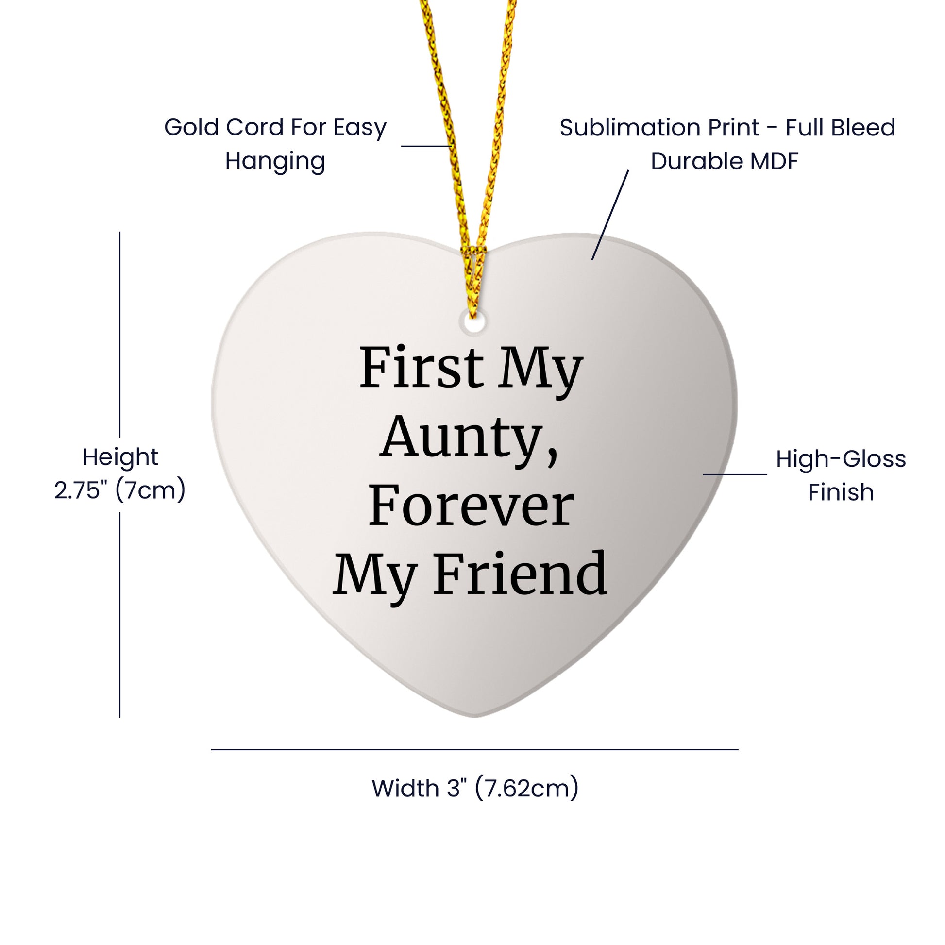 Aunty Gifts from Men, Heart Ornament with 'First My Aunty, Forever My Friend' Quote for Christmas