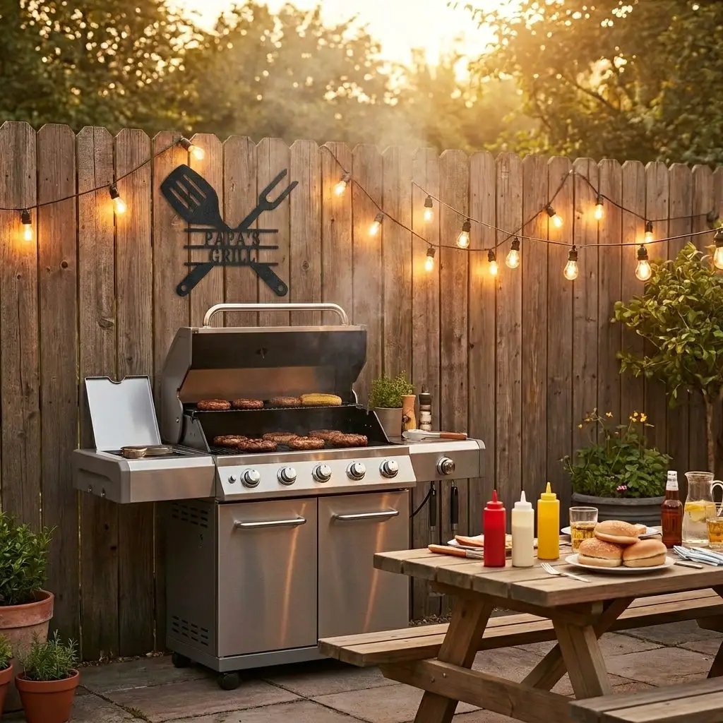 Personalized Grill Metal Wall Art – Custom BBQ Sign – Outdoor Kitchen Decor – Gift for Dad, Grandpa, BBQ Lover