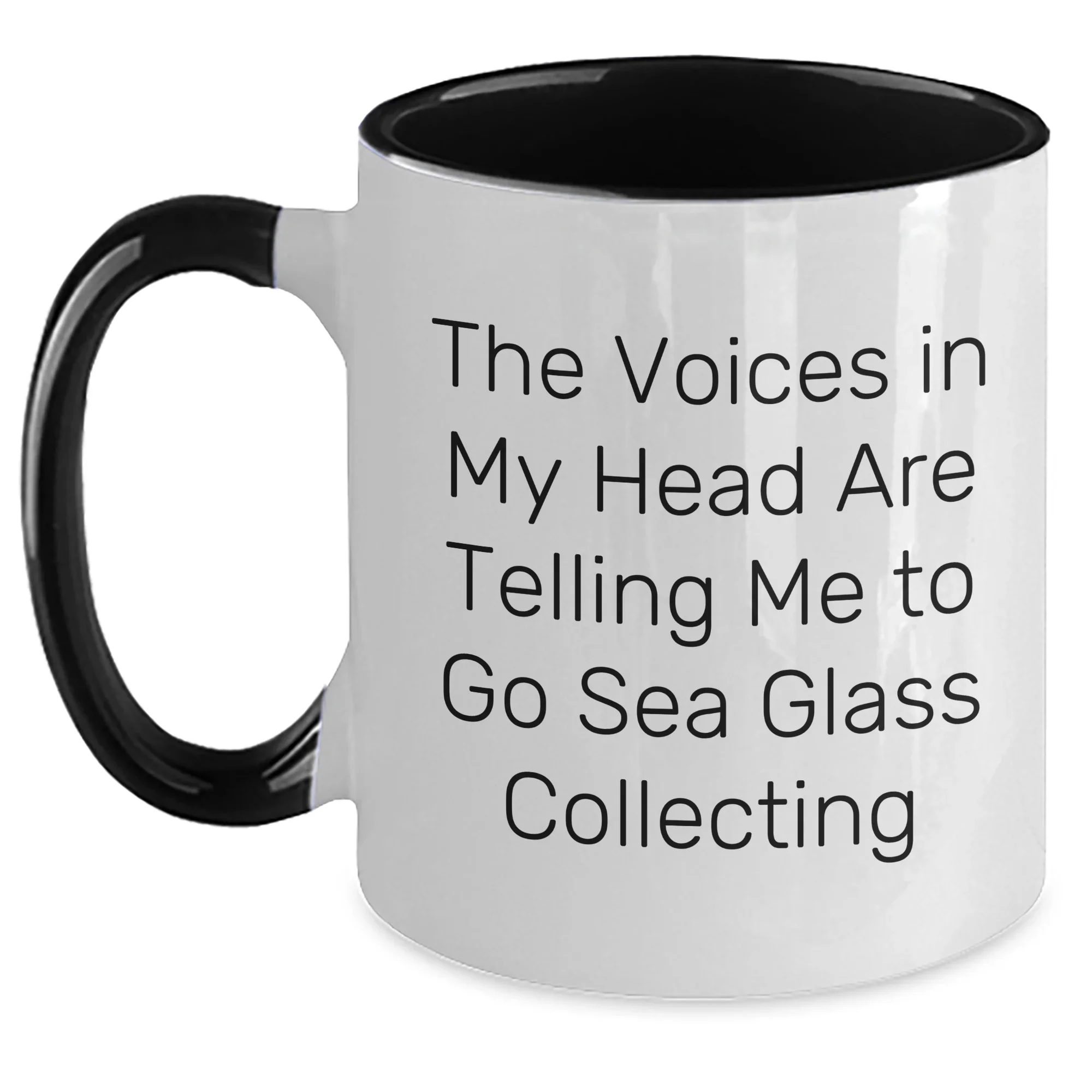 Funny Sea Glass Collecting Gifts for Men - Two Tone Coffee Mug 'The Voices In My Head Are Telling Me To Go Sea Glass Collecting' - Gifts from Family, Friends, Coworkers, or Dad on Father's Day