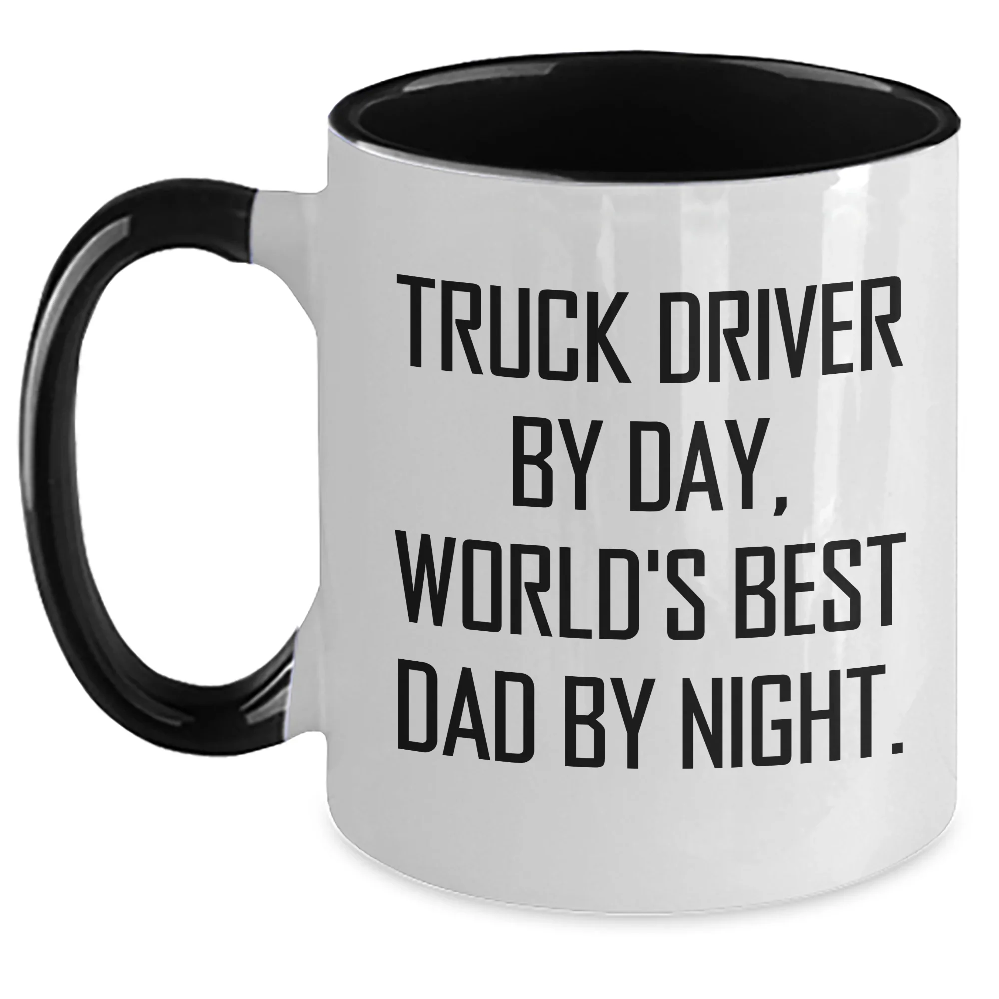 Truck Driver Gifts - Funny Two Tone Coffee Mug for Men, 'Truck Driver By Day, World's Best Dad By Night' Graduation Unique Gifts from Friends