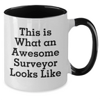 Funny Surveyor Gifts for Mom - Surveyor Inspired Two Tone Coffee Mug with 'This Is What An Awesome Surveyor Looks Like' Quote, Gifts from Mom to Surveyor, Unique Mother's Day Unique Gifts
