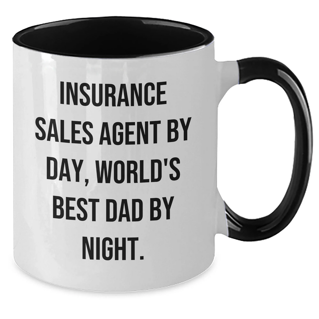 Insurance Sales Agent Funny Mug Gifts from Men Friends Family, Two Tone Coffee Mug for Insurance Sales Agent By Day, World's Best Dad By Night.
