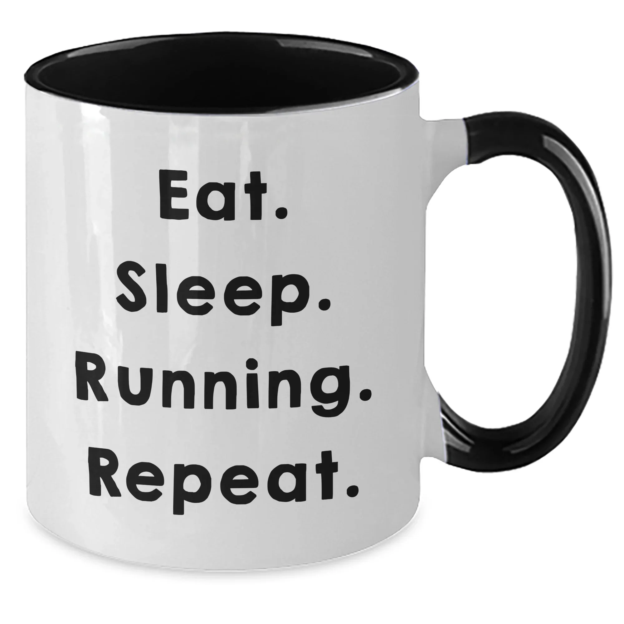 Funny Running Quotes Gifts from Dad to Running Men on Father's Day, Two Tone Coffee Mug, Eat. Sleep. Running. Repeat.