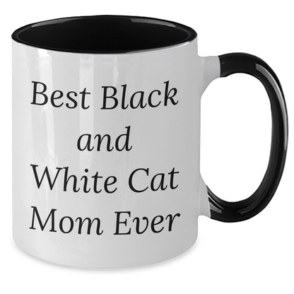Funny Black and White Cat Mom Ever Gifts for Dad on Father's Day - Unique Two Tone Coffee Mug from Men to Friends - Additional