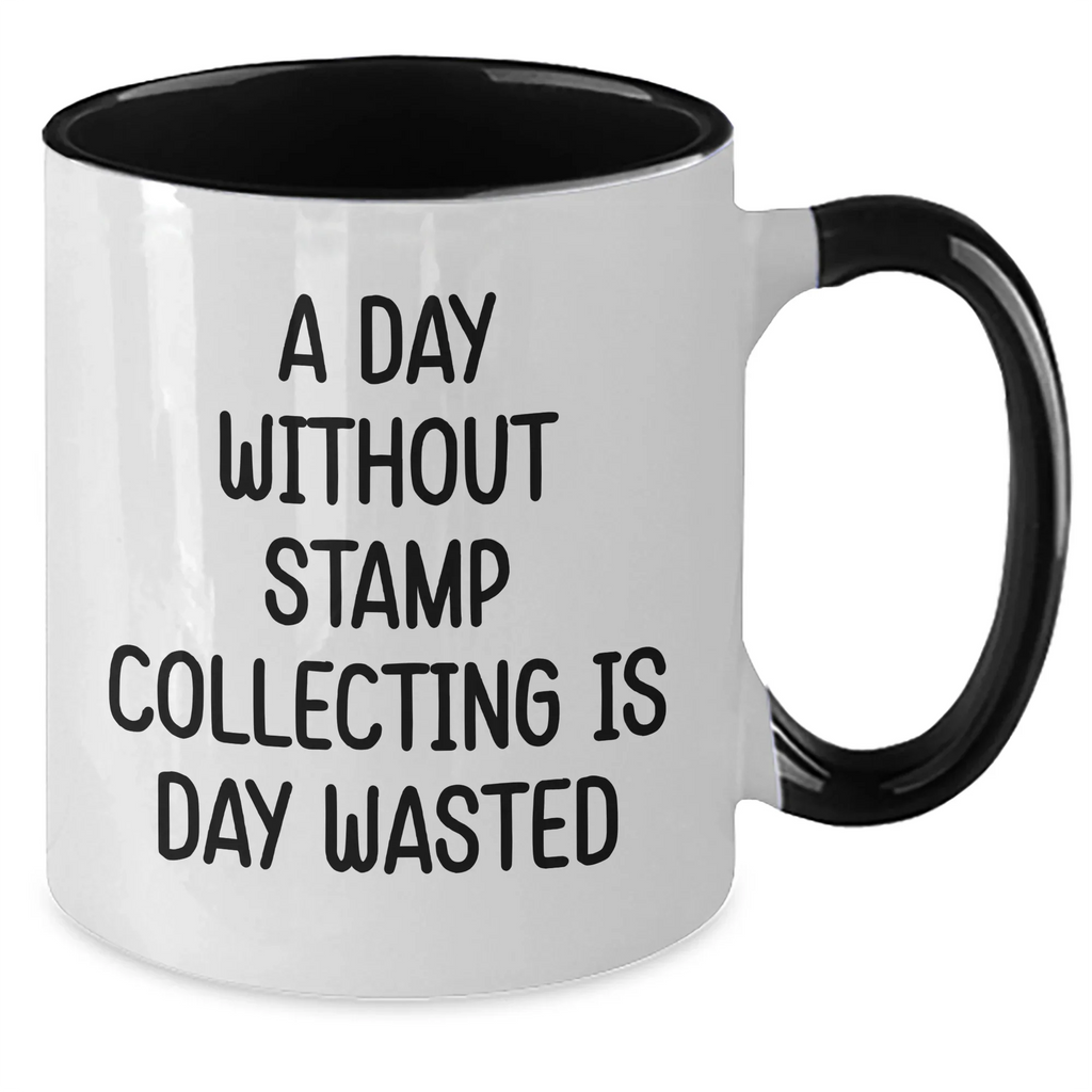 Funny Stamp Collecting Gifts from Men to Stamp Collecting Lovers, Unique Two Tone Coffee Mug for Father's Day, Gifts for Stamp Enthusiasts, 11oz Ceramic Mug with Quote
