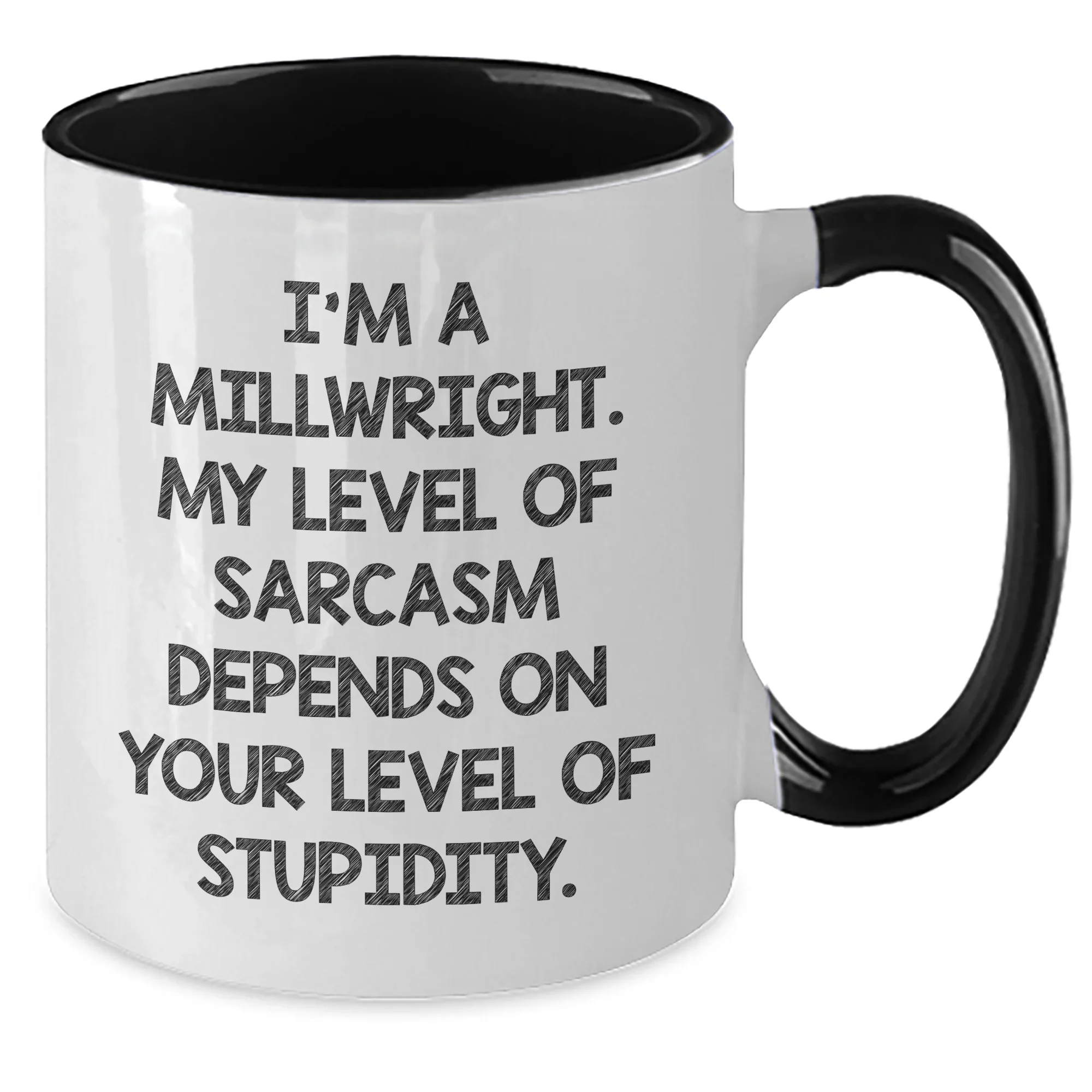 Funny Millwright Gifts - I'm A Millwright. My Level Of Sarcasm Depends On Your Level Of Stupidity. - 11oz Two Tone Coffee Mug, Gifts from Men to Millwright, Mother's Day Unique Gifts