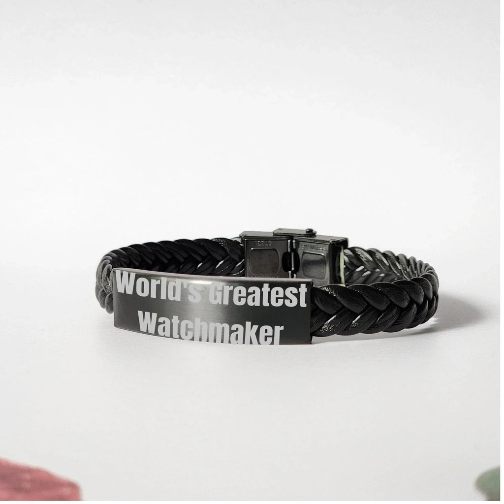 Bold Watchmaker Leather Bracelet Engraved Steel Keepsake
