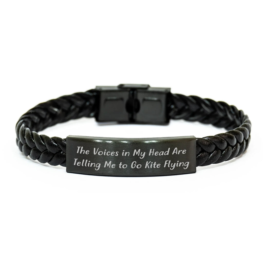 Funny Kite Flying Inspirational Gifts from Men to Kite Flying Enthusiasts on Father's Day - Interlaced Leather Bracelet with Stainless Steel Engraving, 7.87 inches