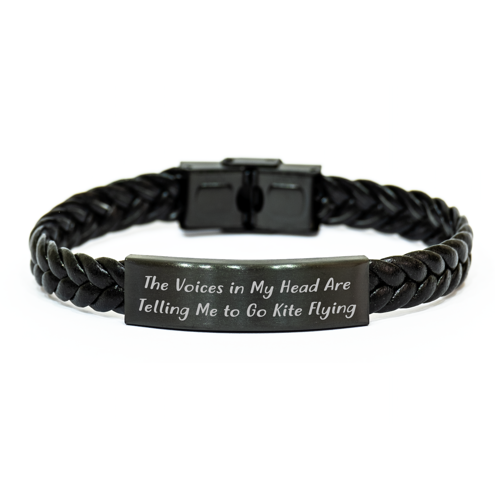 Funny Kite Flying Inspirational Gifts from Men to Kite Flying Enthusiasts on Father's Day - Interlaced Leather Bracelet with Stainless Steel Engraving, 7.87 inches - Image 1