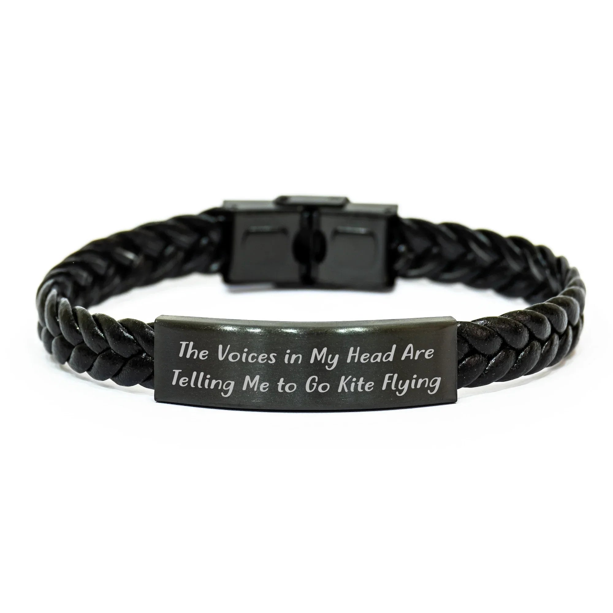 Funny Kite Flying Inspirational Gifts from Men to Kite Flying Enthusiasts on Father's Day - Interlaced Leather Bracelet with Stainless Steel Engraving, 7.87 inches